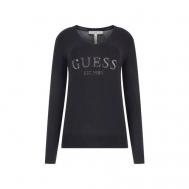 Пуловер , длинный рукав, удлиненный, размер 44/S, черный Guess