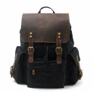 Рюкзак , натуральная кожа, текстиль, отделение для ноутбука, вмещает А4, внутренний карман, черный Muchuan
