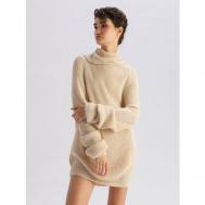 Пуловер , длинный рукав, свободный силуэт, удлиненный, трикотаж, без карманов, размер 46-48, бежевый Passegiata