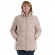 куртка  зимняя, средней длины, для беременных, карманы, капюшон, размер 60, бежевый Нет бренда