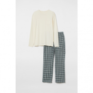 Пижама , брюки, лонгслив, карманы, размер M, бирюзовый, бежевый H&M