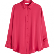 Рубашка  , свободный силуэт, длинный рукав, манжеты, однотонная, размер XL, розовый H&M