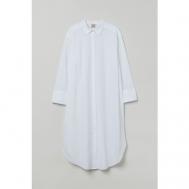 Платье-рубашка , хлопок, повседневное, свободный силуэт, до колена, размер XL, белый H&M