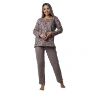 Пижама , лонгслив, брюки, длинный рукав, утепленная, размер 58, коричневый Elena Tex