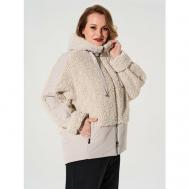 куртка  , демисезон/зима, средней длины, силуэт прямой, несъемный мех, несъемный капюшон, размер 64, бежевый D`imma Fashion Studio