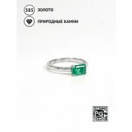 Кольцо , белое золото, 585 проба, родирование, изумруд, размер 14.5, зеленый Кристалл мечты