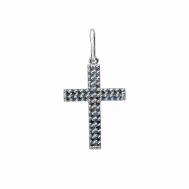 Крестик  Серебряная подвеска - крест с натуральными камнями., серебро, 925 проба, родирование, сапфир, размер 2.6 см. CORDE
