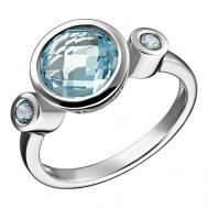 Перстень , серебро, 925 проба, золочение, размер 18, голубой, серебряный UVI