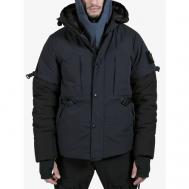 куртка  зимняя, силуэт свободный, капюшон, утепленная, внутренний карман, размер XL, черный, синий IGAN