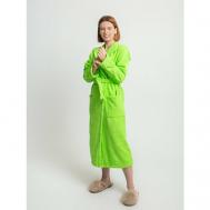 Халат  удлиненный, длинный рукав, пояс, капюшон, карманы, банный, размер 104, зеленый Lilians