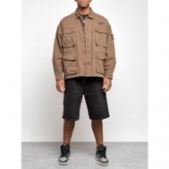 Джинсовая куртка  демисезонная, силуэт прямой, манжеты, ветрозащитная, несъемный капюшон, карманы, капюшон, размер 50, коричневый Нет бренда
