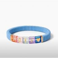 Плетеный браслет Love, 1 шт., размер one size, диаметр 6 см., голубой, мультиколор SORONA JEWELRY