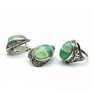 Комплект бижутерии: кольцо, серьги, мельхиор, агат, размер кольца 18, мультиколор Кольцо Серьги с агатом тонированным, цв.зеленый размер 18