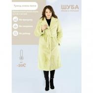 Пальто , искусственный мех, средней длины, силуэт прямой, пояс/ремень, размер L, зеленый Prima Woman