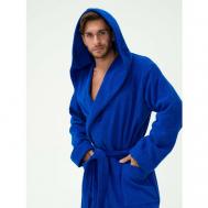 Халат , длинный рукав, капюшон, карманы, банный халат, размер 54-56, синий РОСХАЛАТ
