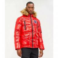 куртка  зимняя, оверсайз, съемный мех, ультралегкая, подкладка, стеганая, отделка мехом, ветрозащитная, карманы, капюшон, размер L, красный Reason