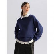 Пуловер , длинный рукав, свободный силуэт, удлиненный, без карманов, трикотаж, размер 46-48, синий Passegiata