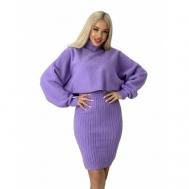 Костюм, платье, прилегающий силуэт, размер 42/46, фиолетовый S.O.N