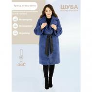 Пальто , искусственный мех, средней длины, силуэт прямой, карманы, пояс/ремень, размер M, синий Prima Woman