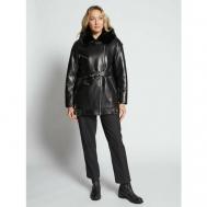 куртка   зимняя, средней длины, пояс/ремень, капюшон, размер 46, черный Prima Woman
