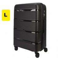 Чемодан  чемодан черный, полипропилен, увеличение объема, жесткое дно, 108 л, размер L, черный Impreza