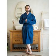 Халат , длинный рукав, банный халат, пояс/ремень, карманы, размер 48/50, синий Safia Home