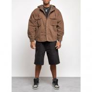 Джинсовая куртка  демисезонная, силуэт прямой, несъемный капюшон, манжеты, ветрозащитная, карманы, капюшон, размер 52, коричневый Нет бренда