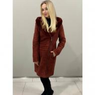 Пальто-халат  зимнее, шерсть, силуэт прилегающий, размер 44, бордовый DLusso