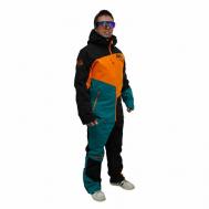 Горнолыжный комбинезон , карманы, вентиляция, манжеты, капюшон, карман для ски-пасса, размер 48, оранжевый, бирюзовый WHSROMA