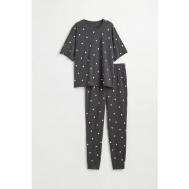 Пижама , футболка, брюки, короткий рукав, пояс на резинке, без карманов, трикотажная, размер S, черный H&M