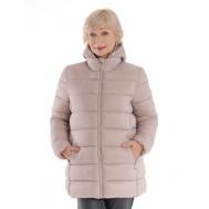 куртка   зимняя, средней длины, силуэт свободный, капюшон, карманы, размер 54, розовый BELLEB