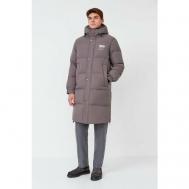 Пальто , демисезон/зима, силуэт свободный, удлиненное, капюшон, карманы, размер 56, коричневый Baon