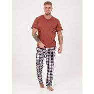 Пижама , футболка, брюки, пояс на резинке, трикотажная, карманы, размер 50, мультиколор IvCapriz
