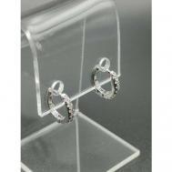 Серьги конго  Серьги серебристые кольца со стразами, женские, нержавеющая сталь, серебристый цвет, размер/диаметр 15 мм., белый, серый Reniva