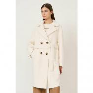 Пальто , искусственный мех, удлиненное, силуэт полуприлегающий, карманы, пояс/ремень, размер 52, белый Baon