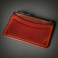 Кредитница  картхолдер-молния-серебро, натуральная кожа, 2 кармана для карт, 4 визитки, бордовый, коричневый ALT Handmade Work