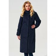 куртка   зимняя, средней длины, силуэт полуприлегающий, карманы, несъемный капюшон, размер 64, синий D`imma Fashion Studio