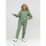 Костюм, худи и брюки, карманы, капюшон, утепленный, размер 46, зеленый Швейный Дом Романова