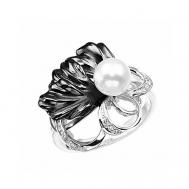 Перстень  Морской бриз К-15031-16 серебро, 925 проба, родирование, фианит, жемчуг культивированный, размер 16, серебряный, черный Альдзена