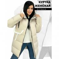 куртка  зимняя, средней длины, силуэт прямой, карманы, размер 54, бежевый Diffberd