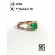 Кольцо , красное золото, 585 проба, изумруд, фианит, размер 17.5, зеленый Кристалл мечты