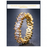 Кольцо помолвочное, циркон, фианит, размер 17.25, золотой, бесцветный Нет бренда