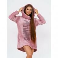 Туника , длинный рукав, трикотажная, утепленная, капюшон, размер 42, розовый, бордовый Buy-tex.ru