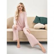 Пижама , лонгслив, брюки, длинный рукав, трикотажная, размер XS, пыльная роза, розовый PIMA