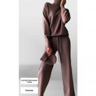 Костюм-тройка, водолазка и брюки, свободный силуэт, размер 42-46, коричневый Нет бренда