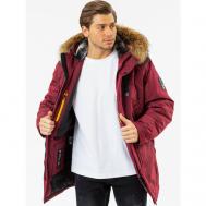 аляска  зимняя, силуэт прямой, капюшон, отделка мехом, ветрозащитная, карманы, внутренний карман, съемный мех, манжеты, утепленная, размер 56, красный NortFolk