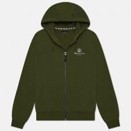 Толстовка  active small logo full zip hoodie fleece, силуэт прямой, капюшон, размер s, зеленый Aquascutum