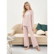 Пижама , лонгслив, брюки, длинный рукав, трикотажная, размер XL, пыльная роза, розовый PIMA