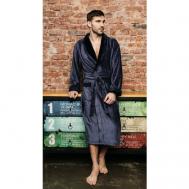 Халат , длинный рукав, пояс/ремень, банный халат, карманы, размер 52, синий Нет бренда