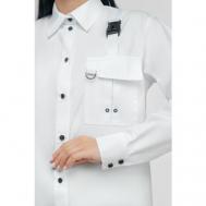Рубашка  , повседневный стиль, прямой силуэт, длинный рукав, карманы, однотонная, размер 46, белый IZ13